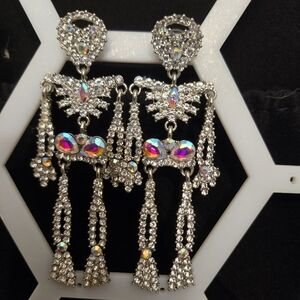 Silver and Iridescent Crystal Skeleton Statement Earrings